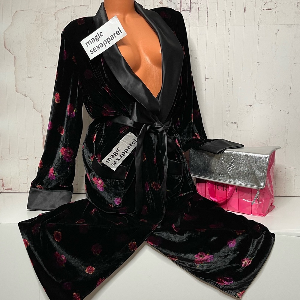 VS S M L LUXE SATIN VELVET LONG ROBE KIMONO FLORAL